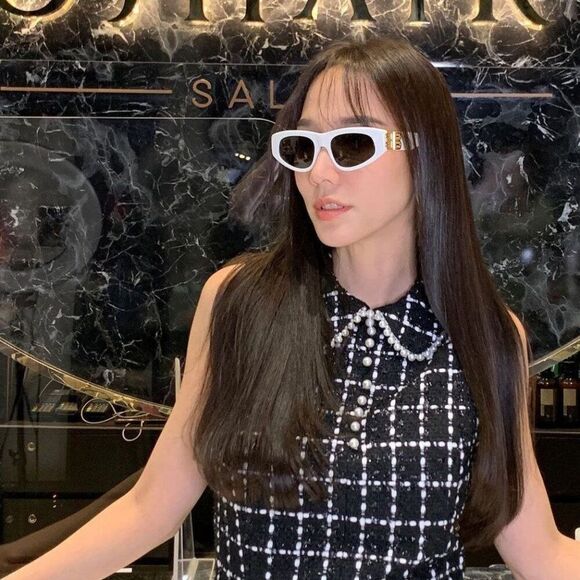 SALE! NEW Balenciaga BB0095S 012 White Gold Logo Grey Cat Eye Unisex Sunglasses main image 8